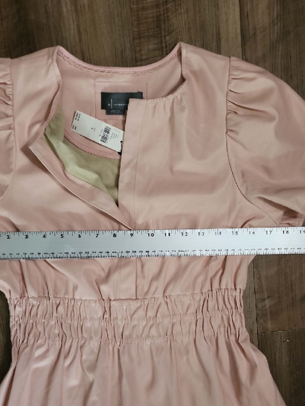 Anthropologie Somerset Vegan Leather Mini Dress Pink Rose Smocked Waist NWT - Picture 15 of 16